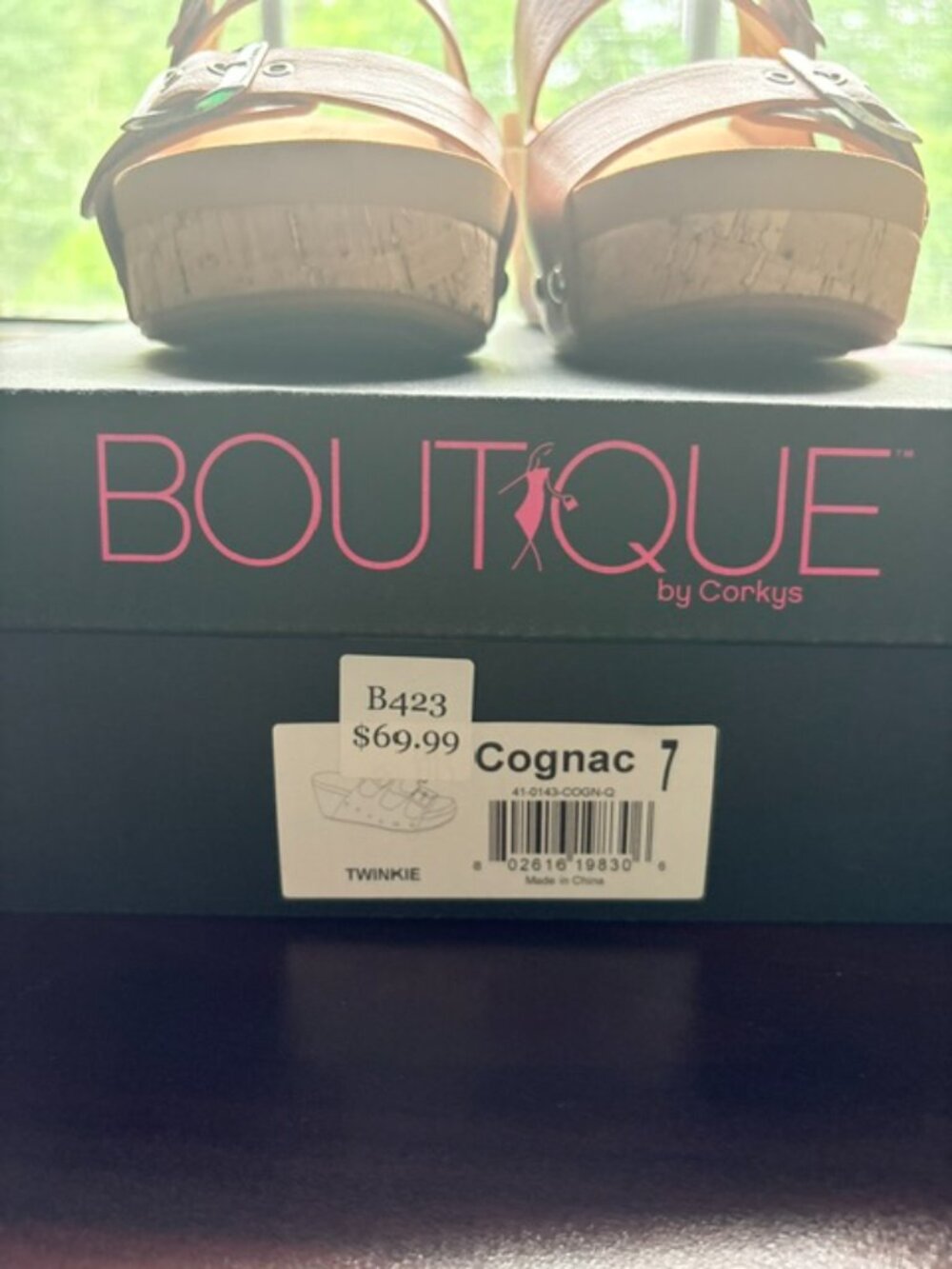 Boutique by Corkys Cognac Double Strap Cork Wedge Sandals – Women’s Size 7 - Picture 3 of 4